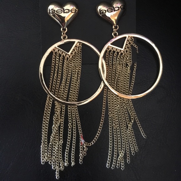 bebe Jewelry - Bebe gold hearts & tassels hoops